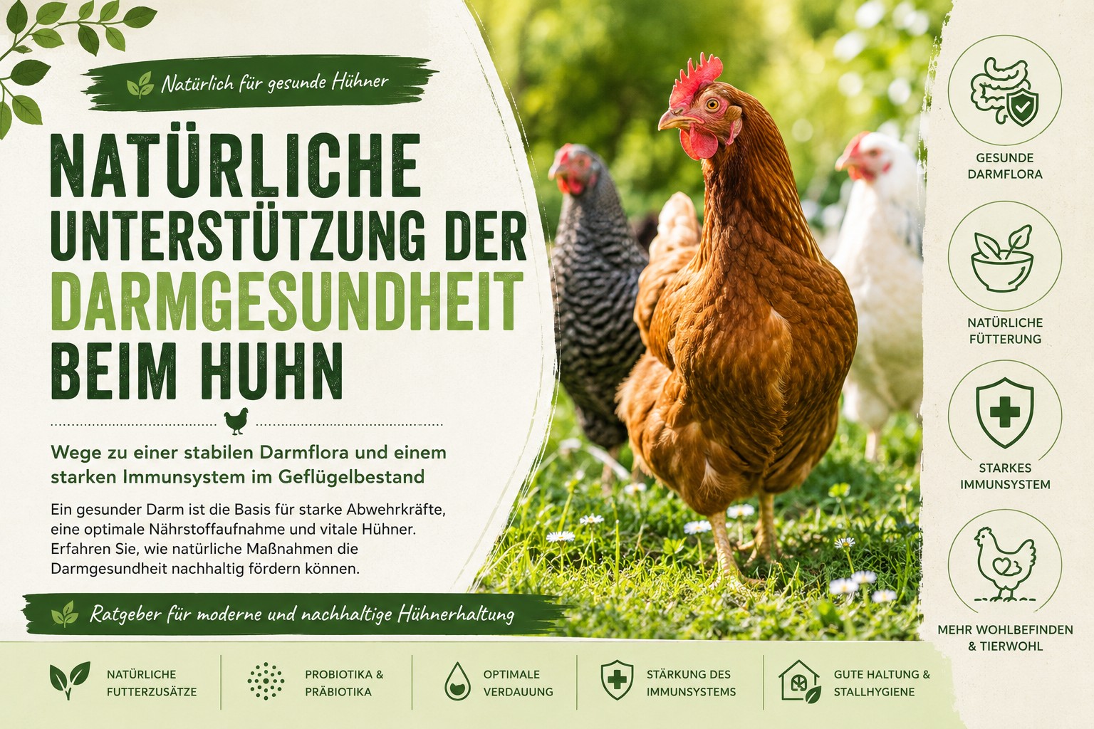 Natürliche Unterstützung der Darmgesundheit beim Huhn: So förderst Du eine gesunde Verdauung Deiner Hühner