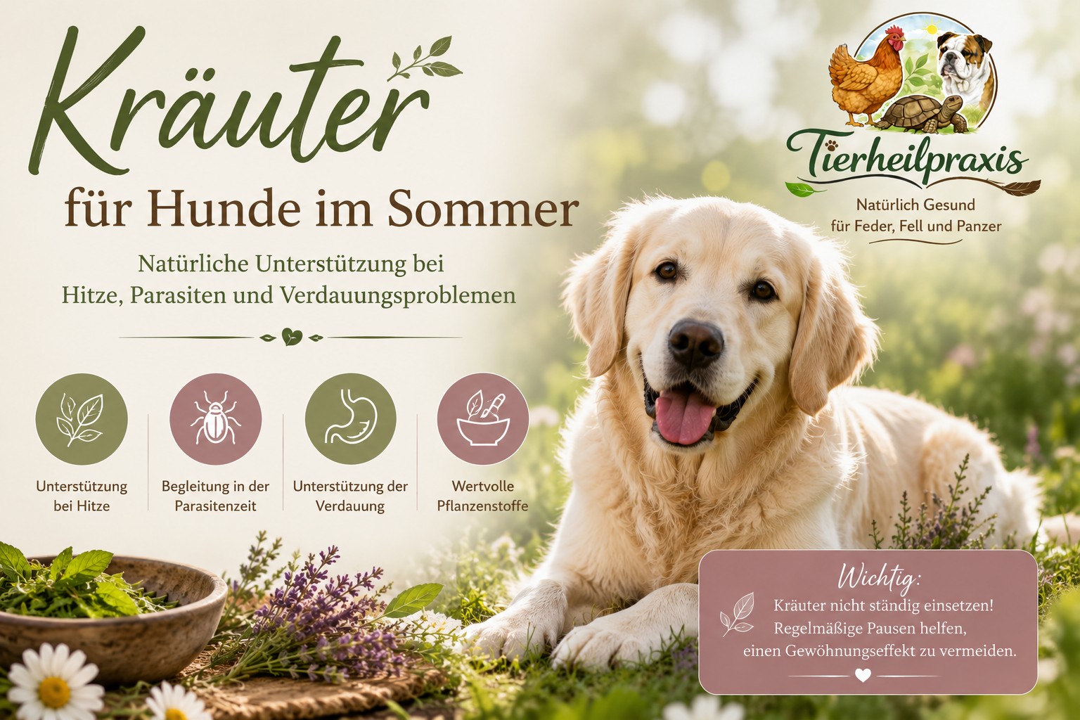 Kräuter für Hunde im Sommer – Natürliche Unterstützung bei Hitze, Parasiten und Verdauungsproblemen